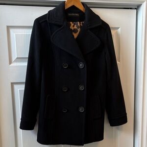 Dana Buchman Wool\Angora Black Pea Coat leopard lining EUC